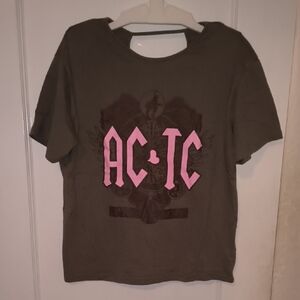 AC/DC Women's Short Sleeve Tee - Brown with Pink Logo